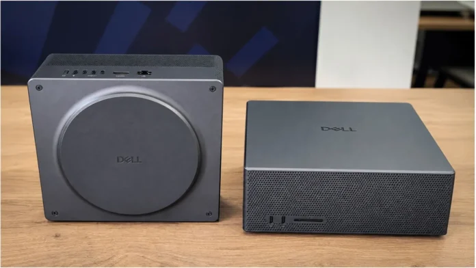 Dell XPS RTX Spark Mini PC Comparison Dell XPS RTX Spark Mini PC shown beside a larger Dell compact desktop, highlighting the smaller form factor