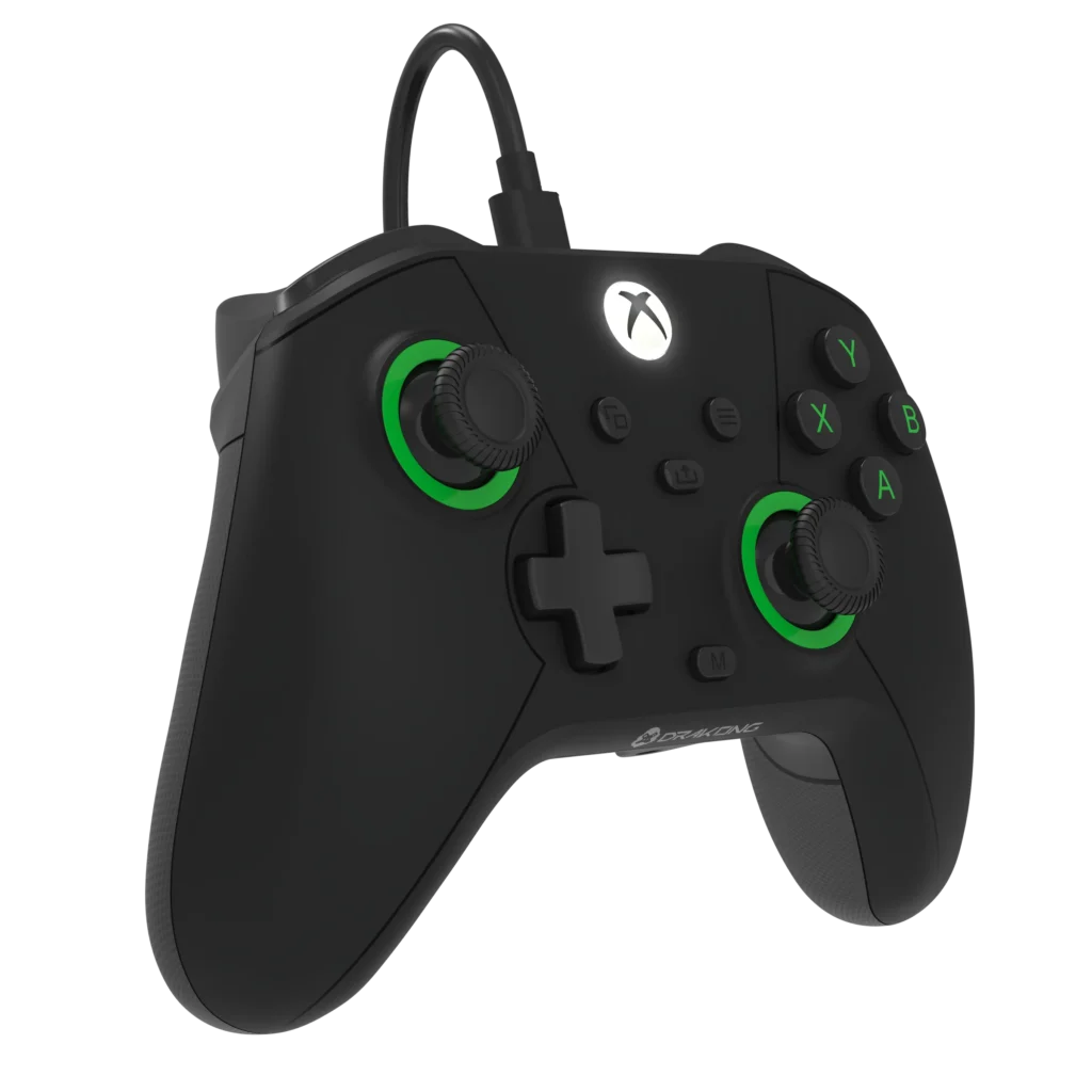 Angled view of the Drakong Challenger wired controller.