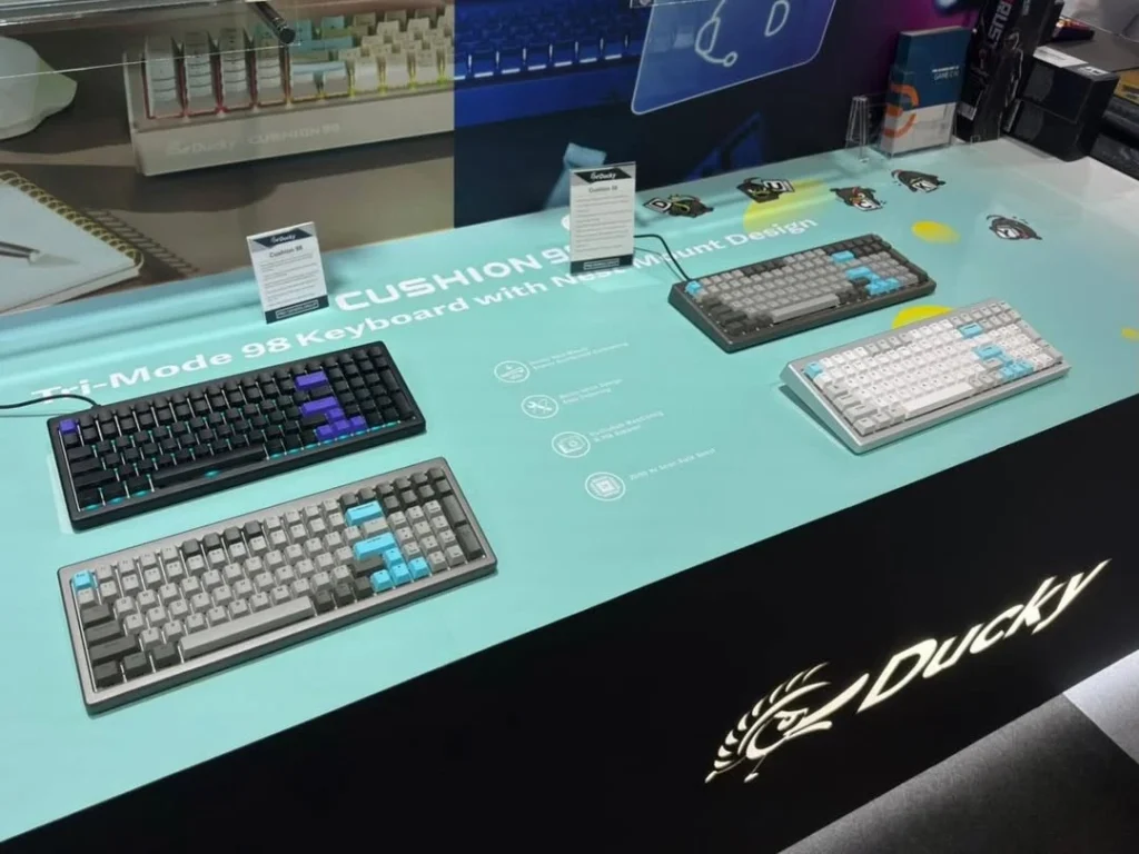 Display area featuring the Ducky Cushion 98 keyboard lineup at Computex 2026
