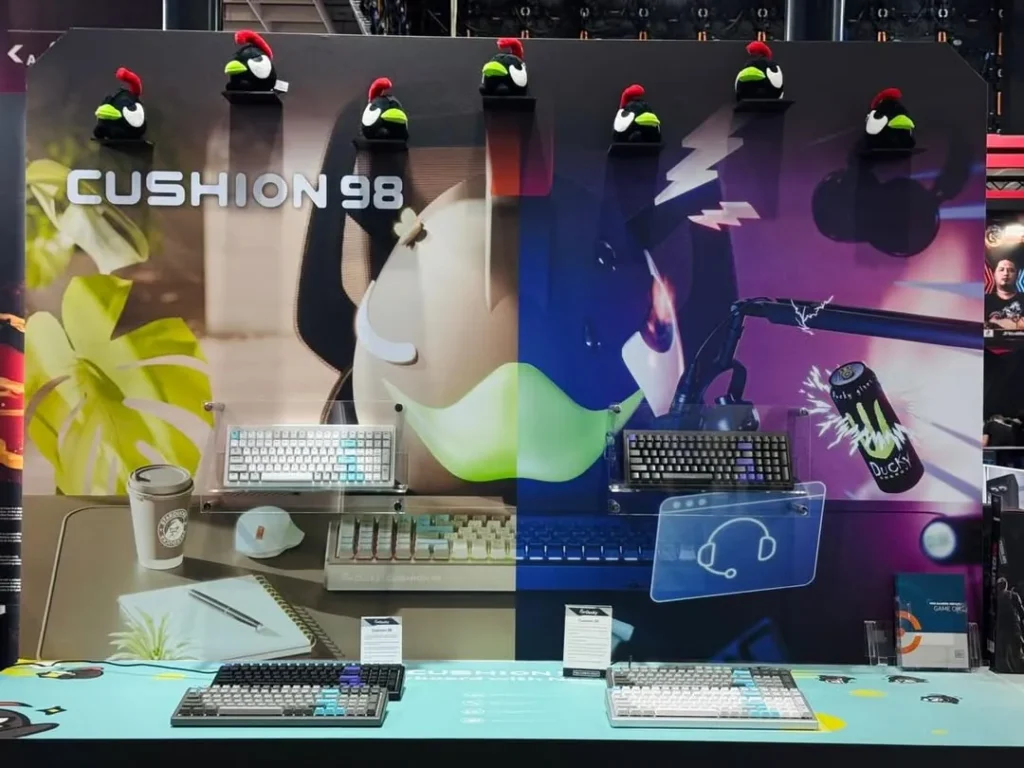 Ducky Cushion 98 mechanical keyboard showcased with multiple color variants