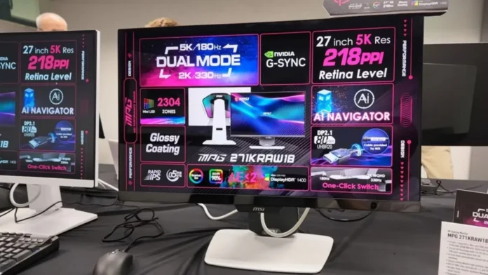MSI MPG 271KRAW18 27-inch 5K gaming monitor with 180Hz refresh rate and dual-mode support