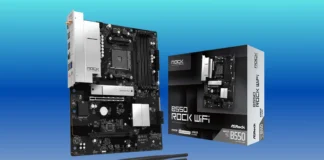 ASRock B550 Rock WiFi Adds Wi-Fi 6E to AM4 ASRock B550 Rock WiFi motherboard with retail box and external WiFi antennas for AMD AM4 Ryzen processors