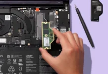 Framework Explains How LPCAMM2 Enables Upgradeable LPDDR5x Memory Framework Laptop 13 showing LPCAMM2 memory module installation for upgradeable LPDDR5x memory