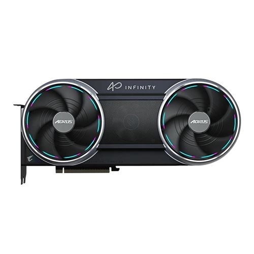 Gigabyte GeForce RTX 5090 AORUS Infinity graphics card front view with dual-fan cooling design