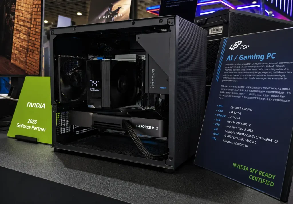 FSP S210 compact gaming and AI workstation build with NVIDIA GeForce RTX graphics