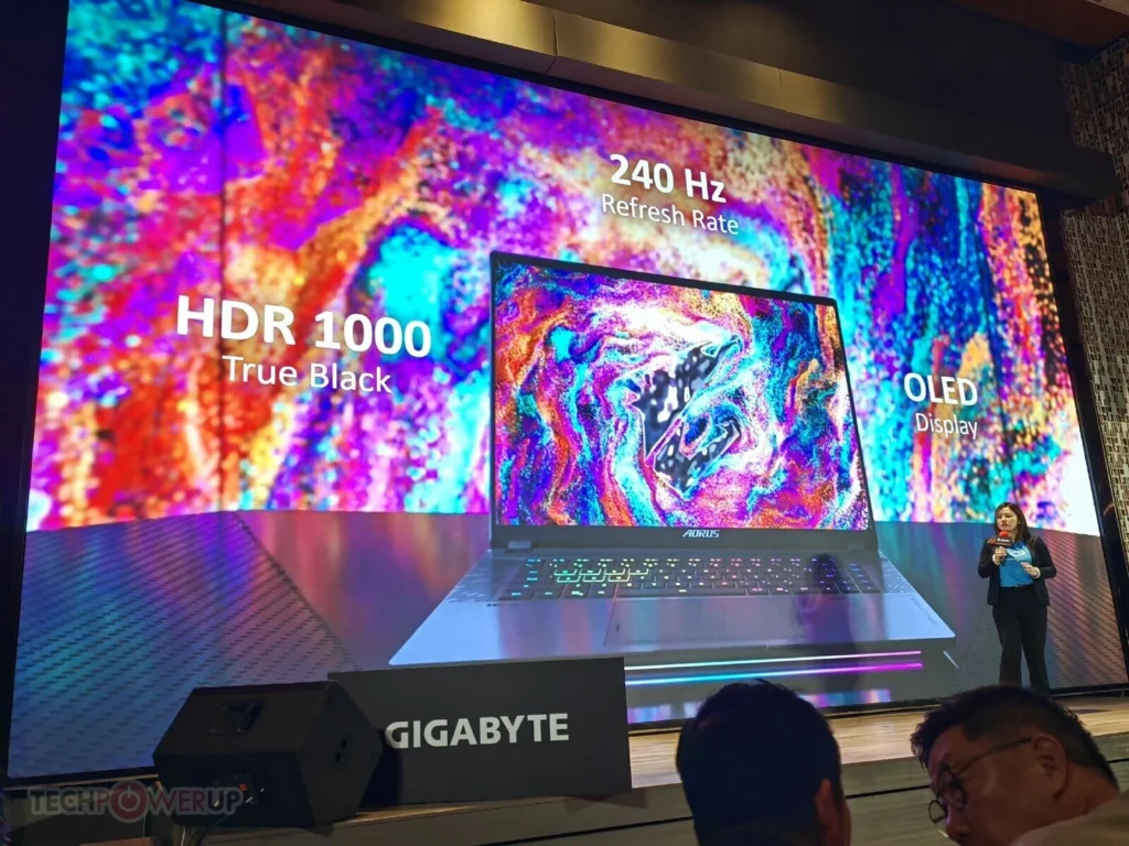 AORUS Master 16 OLED display specifications featuring 240Hz refresh rate and HDR 1000 True Black certification