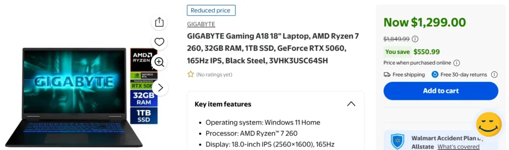 Laptop Deals | GIGABYTE Cuts Up to $551 Off Gaming and Creator Laptops 2 GIGABYTE Gaming A18 laptop with Ryzen 7 260, RTX 5060, 32GB RAM, and 18-inch display