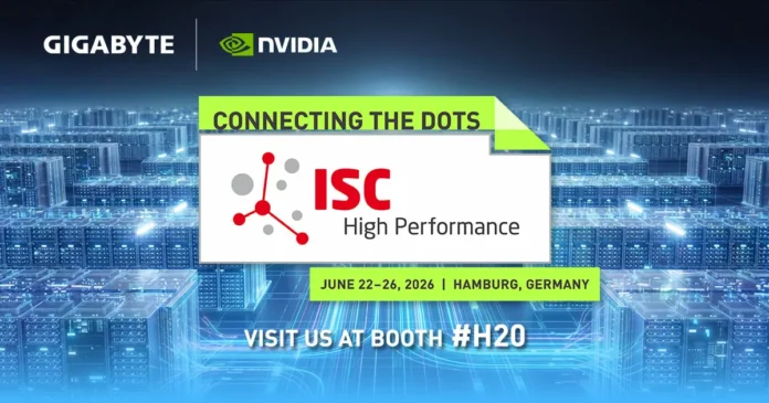 GIGABYTE and NVIDIA promotional banner for ISC High Performance 2026 featuring AI infrastructure and data center systems.