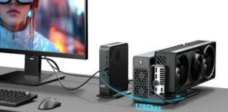 GPD Launches Panther Lake BOX Mini PC With MCIO PCIe 5.0 Expansion GPD BOX mini PC connected to an external GPU dock through MCIO PCIe 5.0 interface