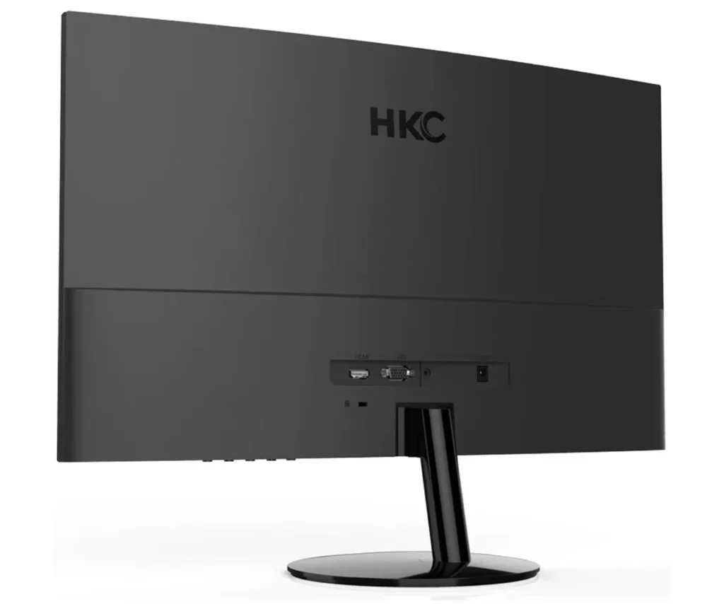 Front view of the HKC M27A9F1 27-inch curved monitor displayed on a desktop setup.