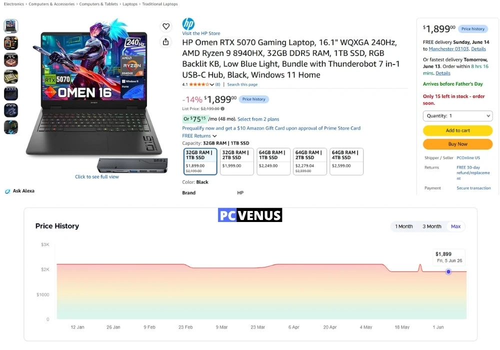 Laptop Deal | HP Omen 16 With RTX 5070 Gets $300 Discount on Amazon 1 HP Omen 16 RTX 5070 gaming laptop discounted to $1899 on Amazon