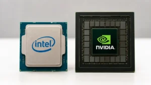 Intel processor and NVIDIA graphics chip shown side by side