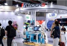 iRocks Showcases K112R, K114H Keyboards and M27R Mouse at Computex 2026 iRocks exhibition booth showcasing keyboards, mice, and gaming accessories at Computex 2026