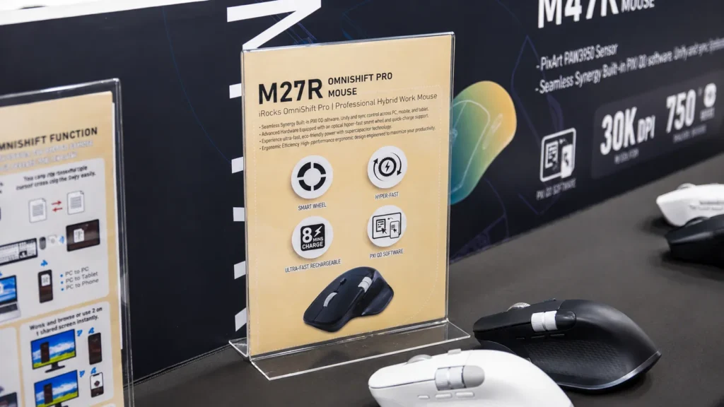 iRocks Showcases K112R, K114H Keyboards and M27R Mouse at Computex 2026 6 iRocks M27R OmniShift Pro mouse displayed at Computex 2026