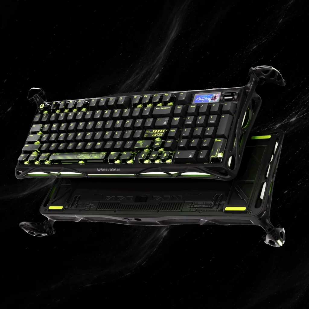 GravaStar Mercury K98 Pro mechanical gaming keyboard featuring a sci-fi inspired chassis and RGB lighting