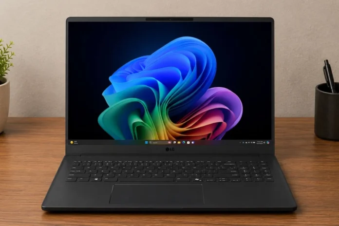 Front view of the LG gram Book 16 laptop.