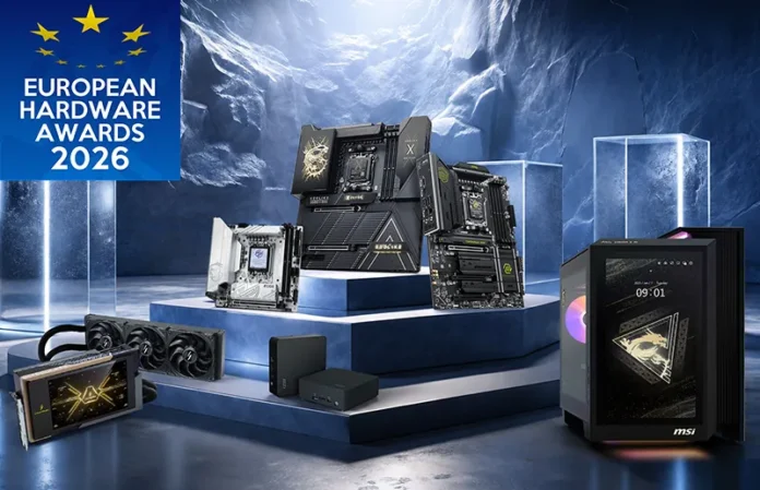 MSI European Hardware Awards 2026 winning products including RTX 5090 Lightning Z and MEG Vision X AI