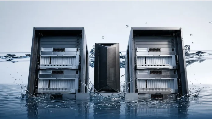 Liquid-cooled NVIDIA MGX server racks and DGX desktop AI system from MSI featuring advanced water-cooling technology for data center deployments