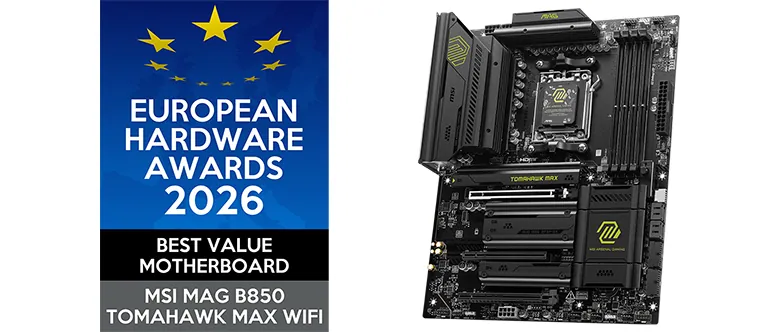 MSI MAG B850 Tomahawk Max WiFi motherboard winner at European Hardware Awards 2026