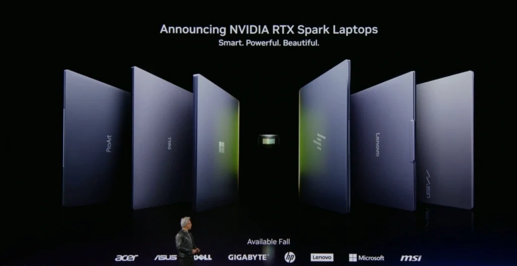 RTX Spark laptop designs from Acer, ASUS, Dell, HP, Lenovo, MSI, Microsoft, and Gigabyte