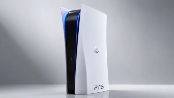 Concept render of the PlayStation 6 (PS6) gaming console with a white and black design