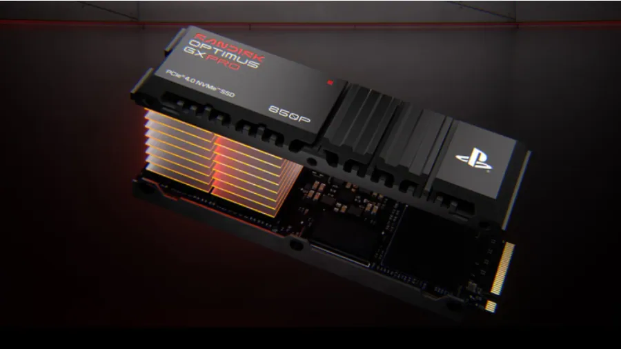 SanDisk Launches $3,000 8TB PS5 SSD With Official PlayStation License 1 SanDisk Optimus GX PRO 850P PCIe 4.0 SSD featuring an integrated heatsink and PlayStation branding.