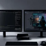 Surface RTX Spark Dev Box connected to dual monitors in a development workspace