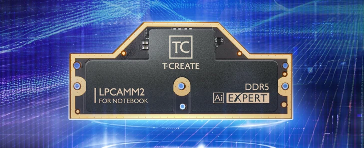 T-CREATE LPCAMM2 DDR5 AI EXPERT memory module designed for high-performance laptops