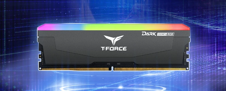 T-FORCE DARK DDR5 RGB gaming memory module with customizable lighting