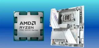 Gigabyte Lists Ryzen 9 PRO 9965X3D on X870 Board Ahead of June 30 Debut AMD Ryzen 9 PRO 9000 Series processor shown beside an X870 motherboard for the AM5 platform