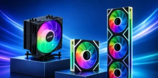 XPG Releases INFINITY Fans and MAESTRO Air Coolers XPG INFINITY ARGB fans and MAESTRO air coolers displayed together for PC cooling solutions