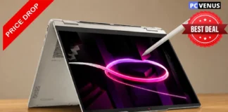Laptop Deal: Lenovo Yoga 7a 2-in-1 Gets $440 Discount, Drops to $1,159 Lenovo Yoga 7a 2-in-1 AMD laptop in tent mode with stylus during a limited-time price drop promotion