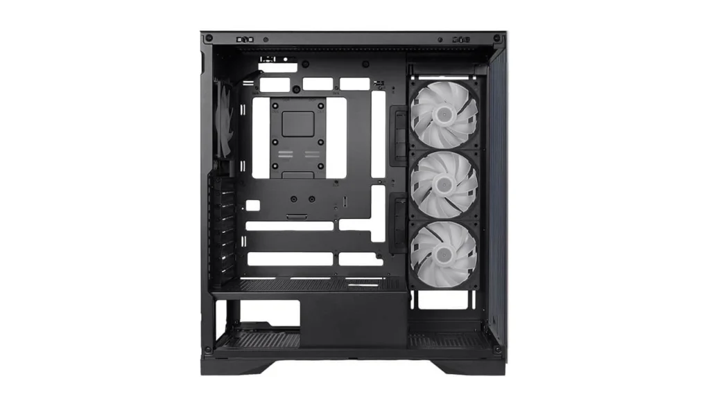 Empty InWin L50 Breeze PC case showing fan mounts and internal layout.