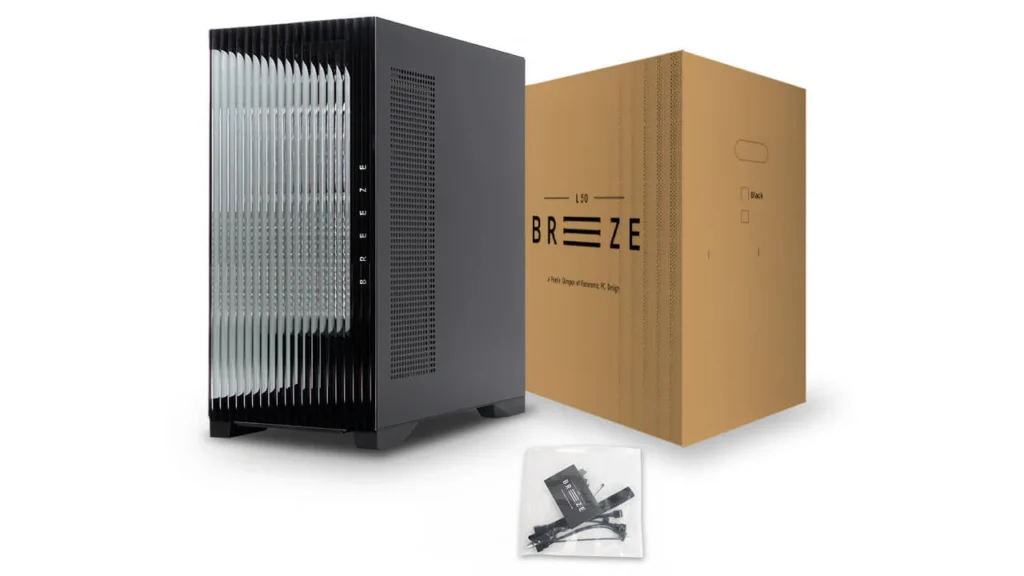 InWin L50 Breeze PC case with retail box and included accessories.