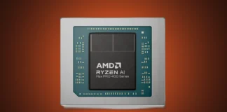 AMD Adds Ryzen AI MAX PRO 400 Support to ROCm 7.14 AMD Ryzen AI Max PRO 400 Series processor package isolated on a premium orange and charcoal radial gradient backdrop.