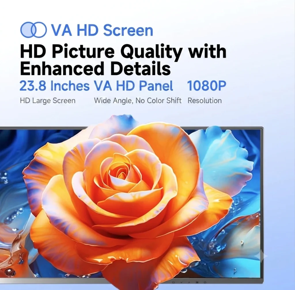 Promotional image highlighting the AOC 24B35XN with a 23.8-inch Full HD VA panel, wide viewing angles, and enhanced image quality.