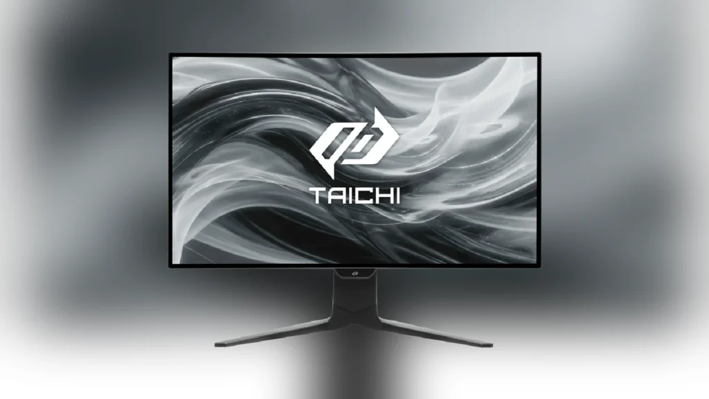 ASRock Taichi 10th Anniversary Hardware Will Not Go on Sale 4 Front view of the ASRock Taichi TCO27QXB 10th Anniversary monitor with the logo displayed.