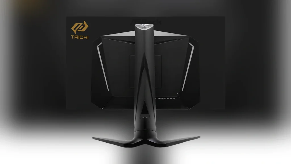 ASRock Taichi 10th Anniversary Hardware Will Not Go on Sale 3 Rear panel and stand of the ASRock Taichi TCO27QXB 10th Anniversary monitor.