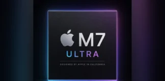 Apple M7 Ultra Processor Tipped to Support 1.5 TB Unified Memory The Apple M7 Ultra processor package with a glowing blue and purple border on a dark background.