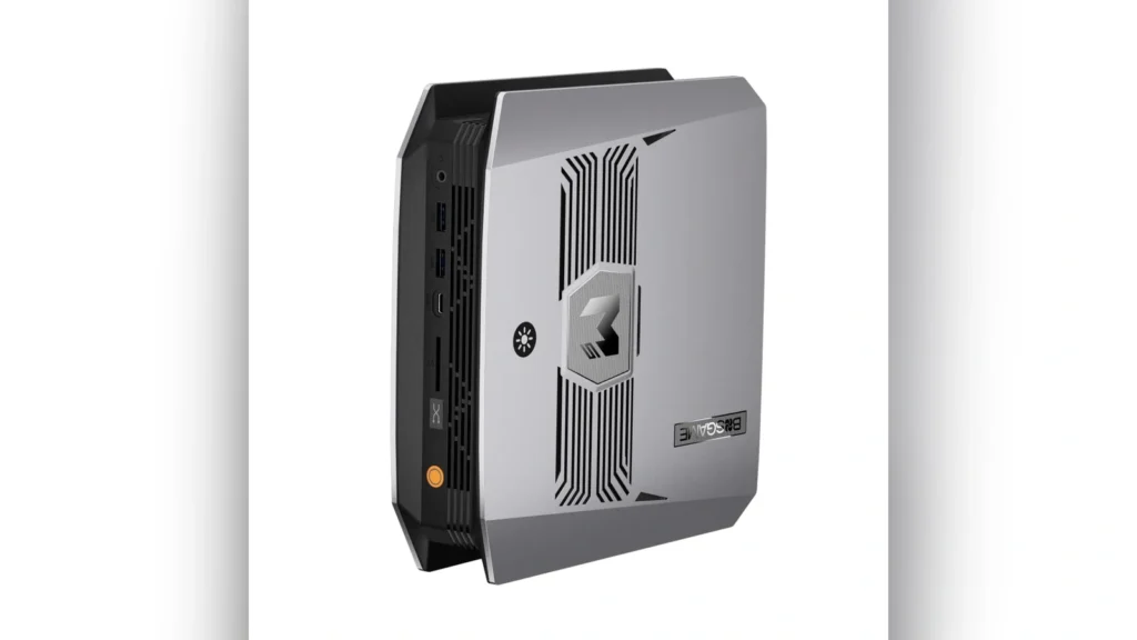 The rear view of the BOSGAME M5 mini PC showing its connectivity ports.