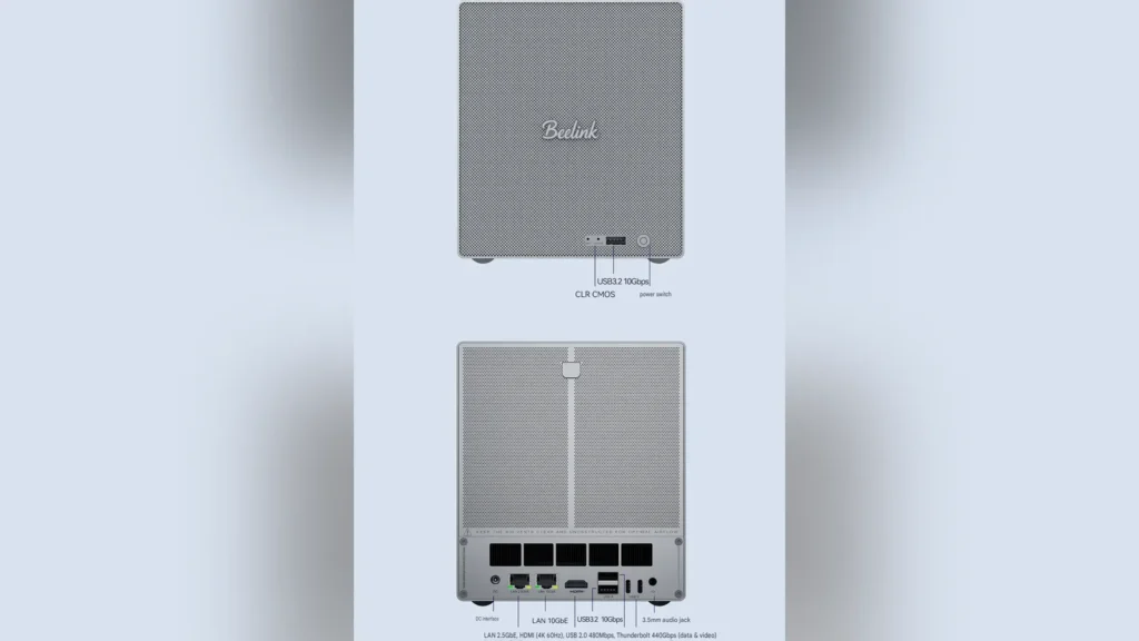 Beelink Launches ME Pro Wildcat Lake NAS With 124TB Storage Support 1 Overhead schematic diagram of the swappable motherboard and internal four-bay drive slot layout of the Beelink ME Pro NAS.