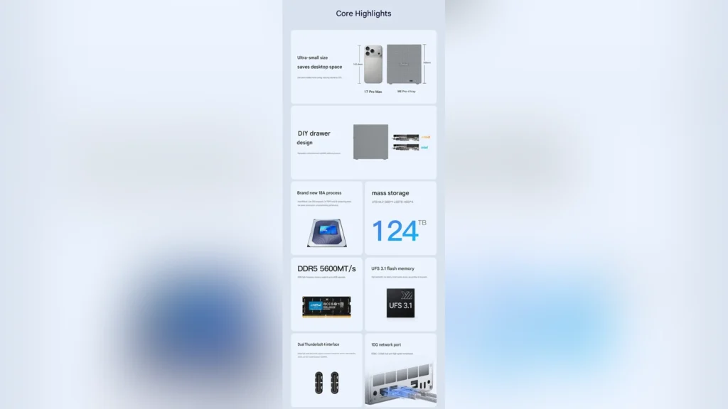 Beelink Launches ME Pro Wildcat Lake NAS With 124TB Storage Support 2 The rear panel I/O connectivity ports on the Beelink ME Pro NAS.