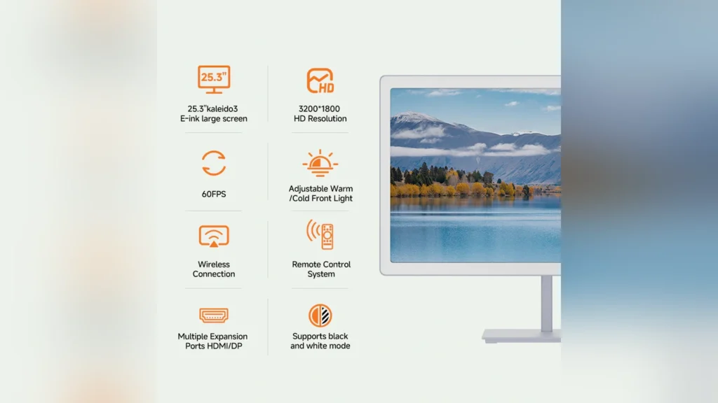 Bigme Introduces B251 PRO Color E Ink Monitor with 60FPS Refresh 1 Infographic listing the key specifications and features of the Bigme B251 PRO color E Ink monitor.