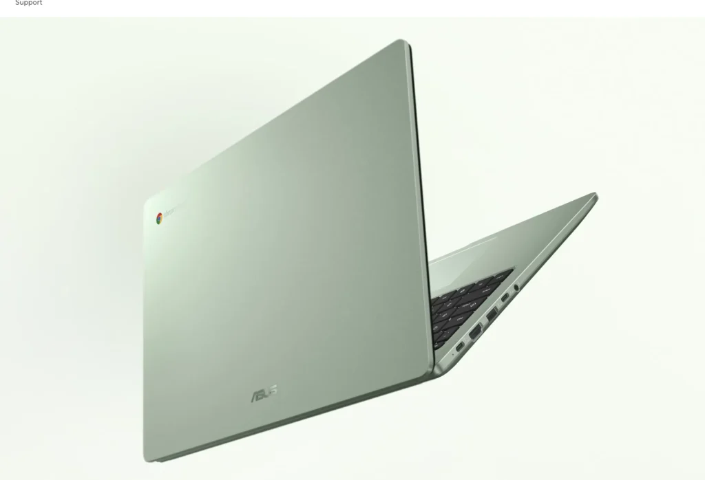 Angled rear view of the ASUS Chromebook CM15 showing its slim profile and side ports.