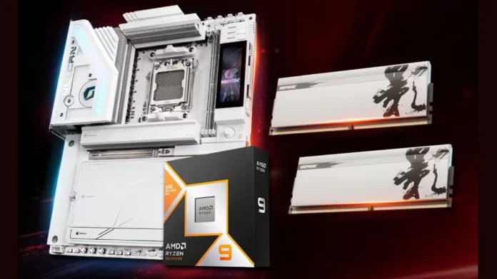 Colorful iGame Vulcan motherboard, iGame Shadow II memory modules, and Ryzen 9 processor packaging shown in a promotional poster.