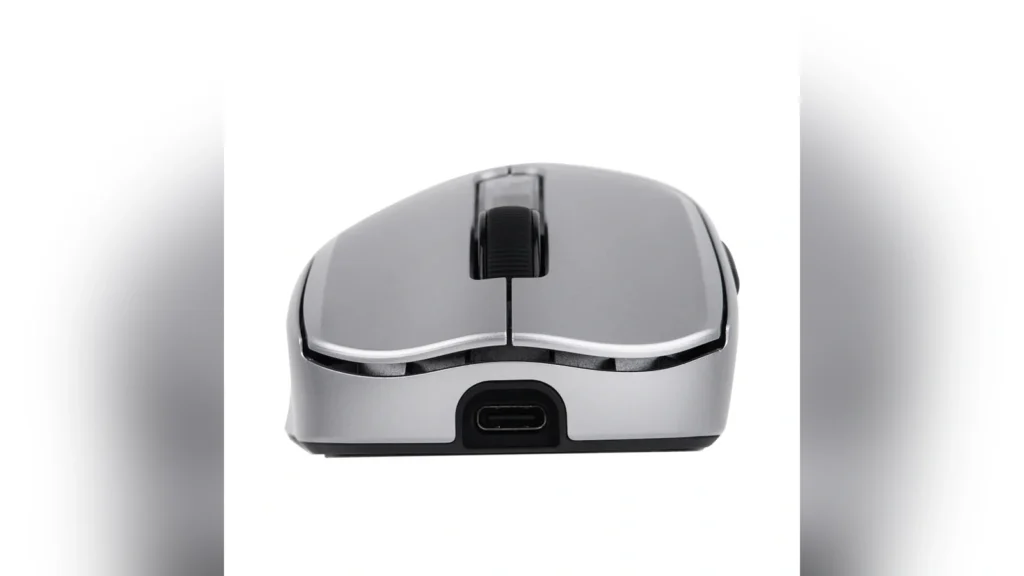 Epomaker Launches NEX Pro Mouse and HE65 V2 TMR Keyboard 5 Front view of the silver EPOMAKER NEX Pro gaming mouse showing the USB-C port.