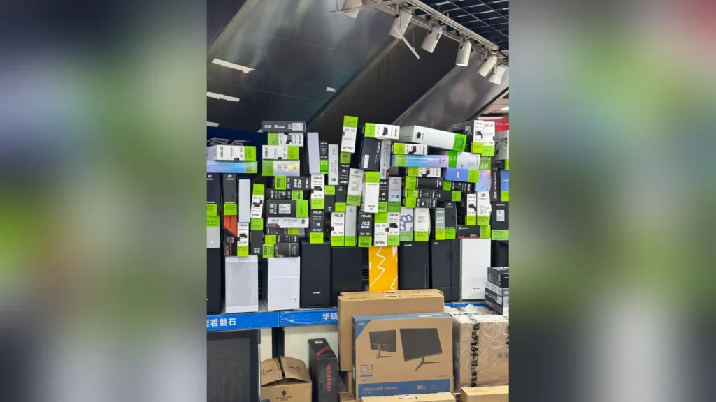GeForce RTX 5090 and Ryzen 7 9800X3D Sell Without Fixed Prices in China 3 Sun-faded and opened AMD Ryzen CPU retail boxes on display shelves.