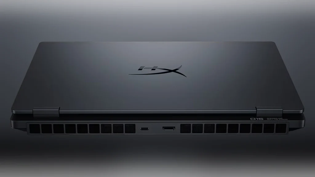 HP Updates HyperX OMEN 15 Laptop with Arrow Lake HX & RTX 5070 1 Rear view of the closed HP HyperX OMEN 15 showing connectivity ports and cooling exhaust vents.