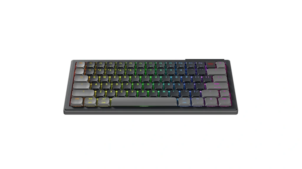 Cherry Xtrfy Launches K63W Pro Compact UWB Gaming Keyboard 1 Top-down view of the Cherry Xtrfy K63W Pro Compact keyboard showing RGB backlight illumination.