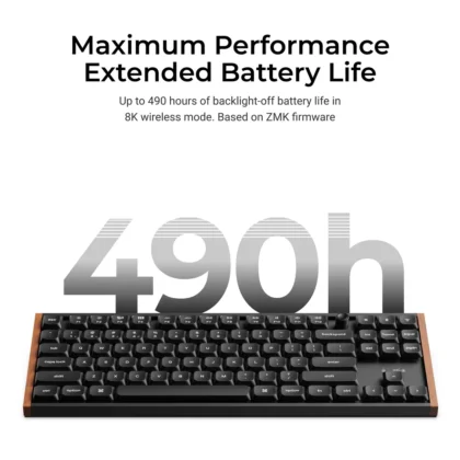 Keychron K1 Ultra 8K highlighting up to 490 hours of battery life.